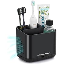 Belle Vous Organizer Bagno Portaspazzolino - con Divisori in Legno per Spazzolino Elettrico e Normale - per Testine e Dentifricio - Bicchiere Porta