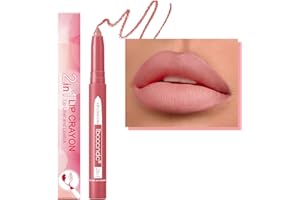 GEEWHILE Waterproof Lip Liner, Creamy Nude Lip Liner and Lipstick Set, 2-In-1 Matte Lip Liners Lip Crayon Pen Built-in Sharpener, Non-fading Long Lasting Lip Stick & Lipliner Pencil for Women