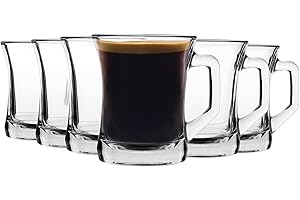 Lav 6 pièces Zen + Verre Tasse de café Set - Style Moderne Sqaure poignée thé/café Lunettes - Clair - 225ml