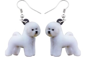 DUOWEI Acrylic Lovely Bichon Frise Dog Earrings Cute Pet Drop Dangle Jewelry for Womens Teens Girls Birthday Gifts