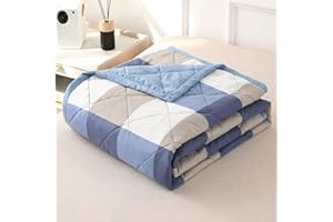 DOTBUY-SHOP Quilted Bedspreads, Check Quilt Bed Throws Cotton Filling Duvet Super King Single Double Size Children's Bed Reversible Quilted Throw for All Season (Blue,180x200cm)