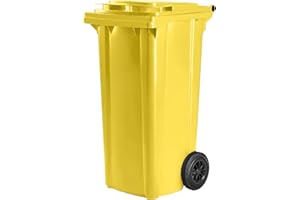 Bauer HARDWEX Mülltonne mit 2 Rädern und Deckel, Müllgroßbehälter, Abfalltonne, Mülleimer, Volumen: 120 Liter, Farbe: Gelb, Größe: 964 x 480 x 550 mm