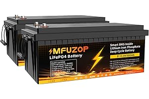 MFUZOP 12V 300AH LiFePO4 Batterie, 200A BMS, MAX 2560W Leistung, 15000+ Zyklen Deep Cycle, Unterstützt Serien/Parallelschaltung, Max.3840Wh Energie für Solar, Wohnmobil, Off-Grid (12V300AH*2Pcs)