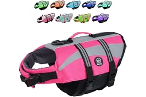 EMUST Dog Life Vests, Adjustable Dog Life Jackets for Small Dogs with Enhanced Buoyancy, Small Pet Flotation Vest with Durable Rescue Handle, Pink,XS
