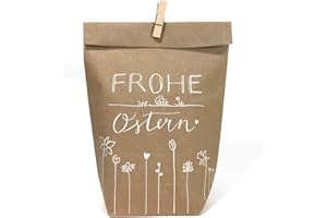 Eine der Guten Ostertüten, Geschenktüten Set - Frohe Ostern - mit 24 gestempelten Kraftpapiertüten & Mini-Holzklämmerchen, Osternest Alternative für Ostergrüße, Mitgebsel & Giveaways, 14 cm x 22cm