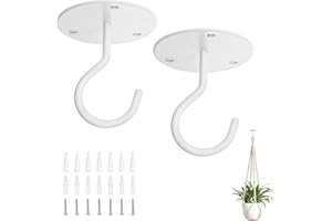 Mkono Hook Ceiling Hooks for Hanging Plants, Bird Feeders, Lanterns, Wind Chimes, Planters, Indoor & Outdoor Decoration (2-Pack) (White)