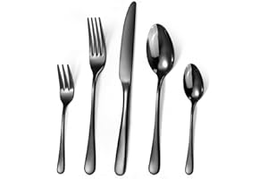TARGZIER Targizer Schwarz Besteck Set 6 Personen, 30 teilig Schwarzes Besteck aus Edelstahl, Helles Besteckset Schwarz mit Messern, Gabeln und Löffeln, Hochglanzpoliert und Spülmaschinenfest