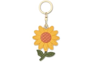 AXFEE Airtags Portachiavi in PU Pelle, Porta Air Tag per GSP Apple, Airtag Cover per Chiavi Zaini e Animale, Portatile, Anti-graffio, Mantiene un Segnale Forte - Girasole