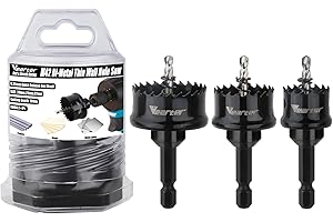 Vearter Bi-Metal Hole Saw Sets 3PCS, 20-32mm Cobalt M42 Bimetal Circular Hole Drill Kit Hex Shank, Thin Wall Wood Drill with Arbors, for Wood, Metal, Copper, Plaster, PVC, Steel Plate, Drywall