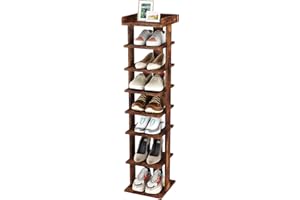 HOME BI 7-Tier Narrow Shoe Rack,Corner Shoe Tower, Slim Shoe Organizer, Wooden Shoe Storage Stand for Entryway, Hallway, Closet, Rustic Brown