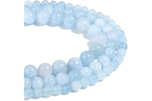 FILLUCK Naturstein Perlen Aquamarin 6mm poliert Runde glatt Edelstein Perlen für Schmuck machen 15 Zoll