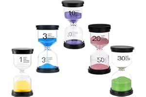 AMALAN EU 5 Pezzi Clessidra Timer da Cucina per Bambini - Set Colorato con 1/3/10/20/30 Minuti - Sand Clock per Lavarsi Denti, Studio, Lavoro, Fitness Vetro Borosilicato Antiurto