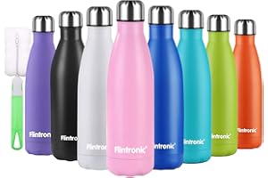 flintronic Botella Termica, 500ML Botella de Agua de Acero Inoxidable, Aislamiento de Vacío de Doble Pared, Botellas de Frío/Caliente Sin BPA & Eco Friendly, con 1 Portavasos y 1 Cepillo