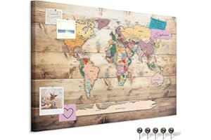 murando - Pin Board World Map 90x60 cm/36"x24" 1 piece Cork Board On Non-Woven Material XXL Memo Notice Board Pins Included Vision Board Images Pictures Home Decor Wall - Travel Gift k-C-0077-v-a