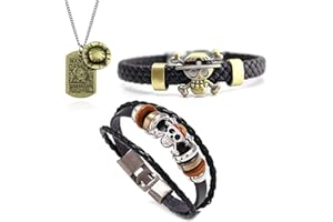 Zaky 28 pièces Collier pendentif Squelette Bracelet One P avec logo Jolly Rogers de l'équipage des Pirates Chapeaux de Paille Ensemble d'autocollants