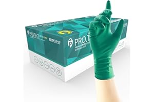UNIGLOVES PRO.TECT - Guantes desechables de nitrilo HD+ verde con puño extendido, ultra resistentes, de un solo uso, multiusos, sin polvo, caja de 100 guantes, talla S (GA0092)