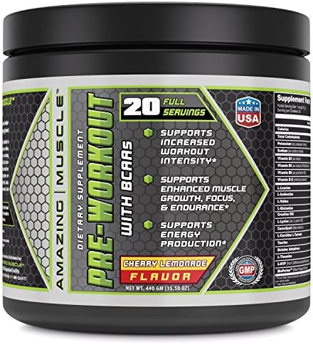 Amazing Muscle Pre workout BCAA Cherry Lemonade - Supports increased workout intensity* -Supports enhanced muscle growth, focus &amp; endurance* -Supports energy production*