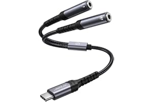 ‎JSAUX JSAUX Rozdzielacz słuchawek USB C jack AUX [28 cm] USB C na Dual 3,5 mm jack rozdzielacz audio Y kabel kompatybilny z iPhone 16/15 Pro Max Plus, Huawei P40, Galaxy S24 S23 S22 Ultra, kolor szary
