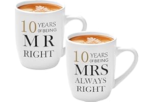 Joymaking 10th Tin Wedding Gifts for Couple Parents Grandparents, 11oz Ceramic Coffee Cup Gifts 10th Anniversary for Parents Friends, Coffee Mugs Gift for Anniversary Christmas Valentines