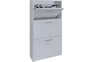 PIUSHOPPING ZIK - Scarpiera Salvaspazio Slim in Legno (63x24x115h) Doppia profondità Scarpiera da Ingresso Verticale, Moderna, Scaffale Scarpe di Design Vari Colori per Vari Stili di Arredamento (Bianco)