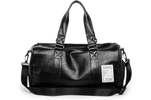 VOHONEY Sac de Sport,Imperméable PU Cuir Sac de Voyage Week-End Sport Sac Grande Capacité Gym Travel Duffel Bag pour Homme et Femme avec Compartiment à Chaussures Séparé (Sac de Sport pour Noir)