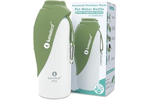 LumoLeaf Insulated Dog Water Bottle, 26 Oz, Stainless Steel, Keeps Water Cool or Warm, Portable Pet Water Bowl for Travel, Wide Mouth for Easy Filling and Cleaning of Ice (Green, 27 oz