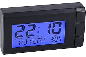 DanLink Reloj Termómetro para Coche con Retroiluminación Azul, Reloj Electrónico con Pantalla Digital LCD 2 en 1 para Coche Fecha