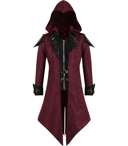 Manteau Victorienne Homme à Col Mao, Top Manteau Steampunk en Jacquard,Veste Manteau Gothique Manches Longues Halloween Noël Vintage Blousons pour Renaissance Cour Médiévale Carnaval Classique Veste
