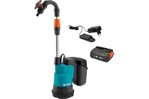 Gardena batteridriven pump för regntunnor 2000/2 18 V P4A Ready-to-Use Set: Batteridriven dränkbar pump med integrerat filter, kapacitet 2 000 l/h, inkl. 18 V P4A-batteri (14602-20)