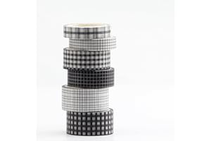 LGEGE 6 rouleaux Washi Tape Set de ruban adhésif washi à grille - 20/15/10 mm de large - Texture à carreaux noire et blanche-Ruban de masquage décoratif pour scrapbooking,loisirs créatifs,scrapbooking