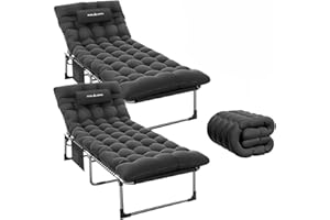 Amopatio Sun Loungers for Garden set of 2 Adjustable 5 Gears Sunloungers Deck Chair Folding with Removable Headrest and Cushion for Patio,Beach,Pool，Black