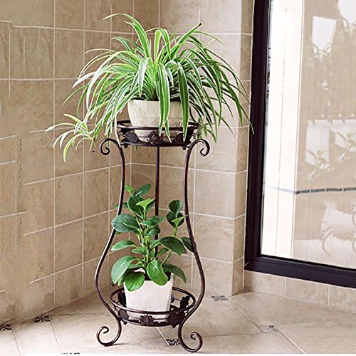 LLLXUHA Iron art Metal Two floors Flower shelf, Plant flowers Display stand, indoor Outdoor Multifunction Garden Bracket , copper , 30*62cm