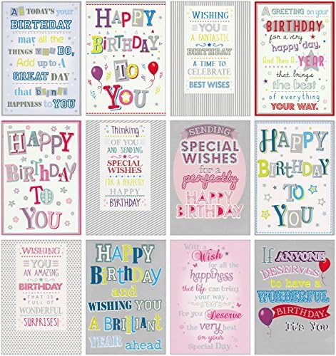 Greetingles Cheerful Fun Happy Birthday Greeting Cards &amp; Envelopes, Pack of 12