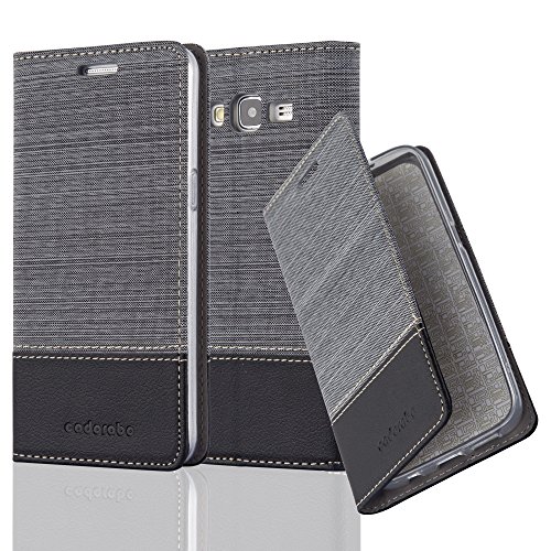 Cadorabo Funda Libro para Samsung Galaxy Grand Prime en Gris Negro - Cubierta Proteccíon con Cierre Magnético, Tarjetero y Función de Suporte - Etui Case Cover Carcasa