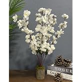 Nettenevime Yapay &Ccedil;i&ccedil;ek Ahşap K&uuml;t&uuml;k Saksılı Beyaz Bahardalı Salon Bitkisi 50cm