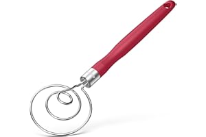 ‎U-TASTE U-Taste Duńska trzepaczka do ciasta: trzepaczka do ciasta ze stali nierdzewnej 18/8, ręczna maszyna do pieczenia chleba o jakości spożywczej z antypoślizgowym silikonowym uchwytem do pieczenia