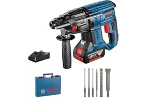 Bosch Professional GBH 18V-20 - Martillo perforador combinado a batería (18V, 1,7 J, Ø máx. hormigón 20 mm, SDS plus, 1 batería x 4.0 Ah, set 6 acc., en maletín) - Amazon Edition