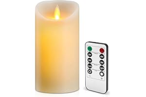 Lerelin Battery Candles, LED Candles Battery Operated with Timer, Pillar Flickering Flameless Candles with Remote Control for Household, Halloween, Christmas Gifts (7.5 x 15cm)