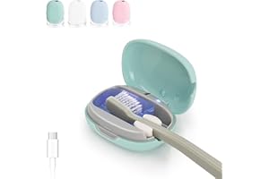 ELMWAY STB-022 UV-C Light Toothbrush Sanitizer Case by ELMWAY – Portable & Rechargeable, Compact Design with Stand for Travel or Countertop Use – Fits Most Manual & Electric Toothbrushes – Green