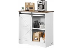 VEVOR Mueble Bar de Café Estilo Rústico de 80 x 35 x 80 cm con Almacenamiento de 3 Niveles, Mesa de Bar de Café con Puerta de Granero, Aparador Tipo Buffet para Entrada, Cocina, Marrón y Blanco
