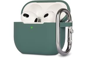 KOKOKA Custodia in Silicone Compatibile con AirPods 3, Case Cover Protettiva in Premium Silicone per Airpods 3rd Generation(2021) con Moschettone, LED Frontale Visibile, Deep Green