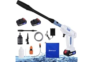 QIMU 21V Akku-Hochdruckreiniger Tragbare Hochdruckreiniger-Pistole 12Bar Mini-Hochdruckreiniger-Kit mit 2 × 1,5Ah Akku, 180° Verstellbarer Düse, 5M Schlauch für Autowäsche,Bodenreinigung,Gießen von Blumen