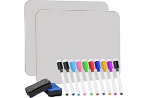 KIONEER 2 Pack A4 Whiteboard, Mini Dry Erase White Board, Durable Portable White Boards for Students with 10 Coloured Pens and 2 Erasers, Small Whiteboard for Home,Classroom,Office