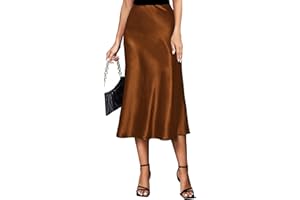 Koerye Gonna Donna Raso Vita Alta e Linea ad A Elegante Seta Midi Gonna da Lavoro Casual Elastica con Zip Festa Estate