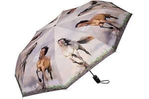 VON LILIENFELD® Parapluie de Poche Résistant au Vent Pliant Chevaux sauvages Ouverture et Fermeture Automatique Mini Légèrement Stable