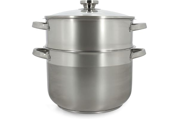 MENASTYL - Couscoussier 10L en acier inoxydable - Couvercle en verre - 4615450