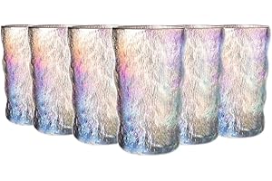 TRESV Set de 6 vasos de Colores, Vasos de cristal agua de 350 ml,Vaso de Vidrio,Vasos de Bebida, Alcohol y Agua, perfectos para bares, cafeterías (Vaso350ml)