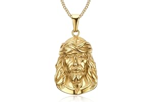 BOBIJOO JEWELRY - Pendentif Collier Tête de Jésus Christ Acier Inoxydable 316L Plaqué Doré Or Chaîne
