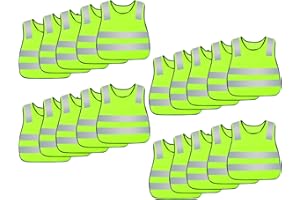 AIEOE Lot de 20 Pièces Gilet de Sécurité Enfant Fille Garçon Veste Haute Visibilité Sans Manches Élève Adolescent Gilet Réfléchissant pour Vélo Marche Jogging Randonnée Excursion Jaune Fluo