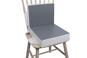 Sitzerhöhung Stuhl Kind Kalawen 2 Stücke Sitzkissen Kinder Baby PU Waschbar Tragbare Stuhl Sitzerhöhung mit Gurte Kindersitzkissen fur Kinder über Zwei Jahre, Grau
